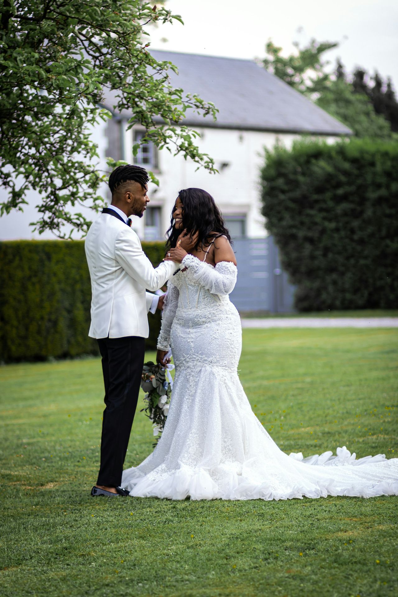 Newlywed couple celebrating their wedding