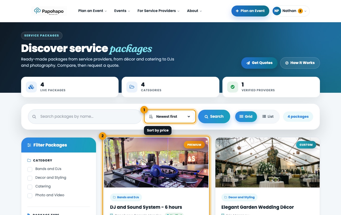 The Packages page.