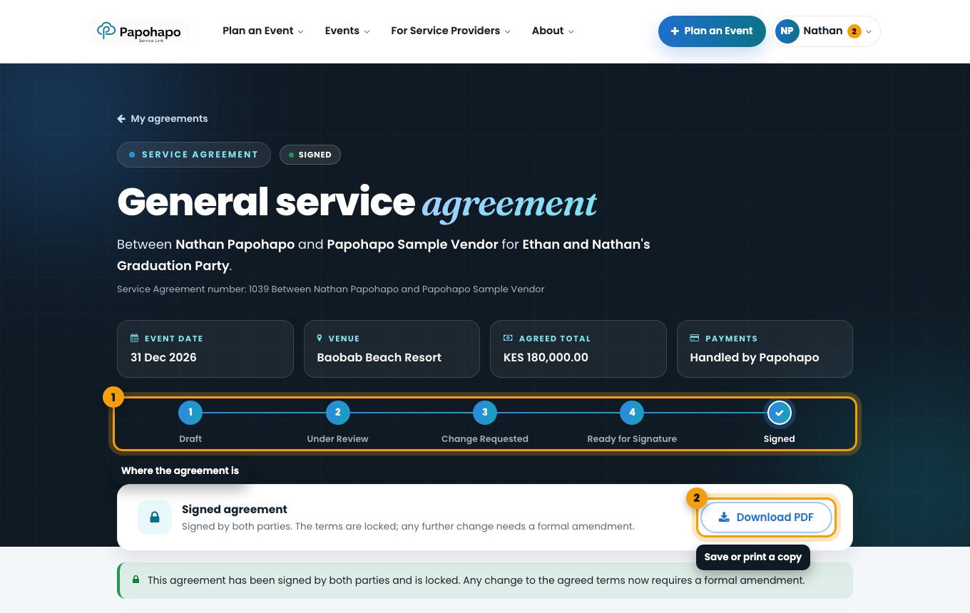 The stage tracker at the top of every agreement.