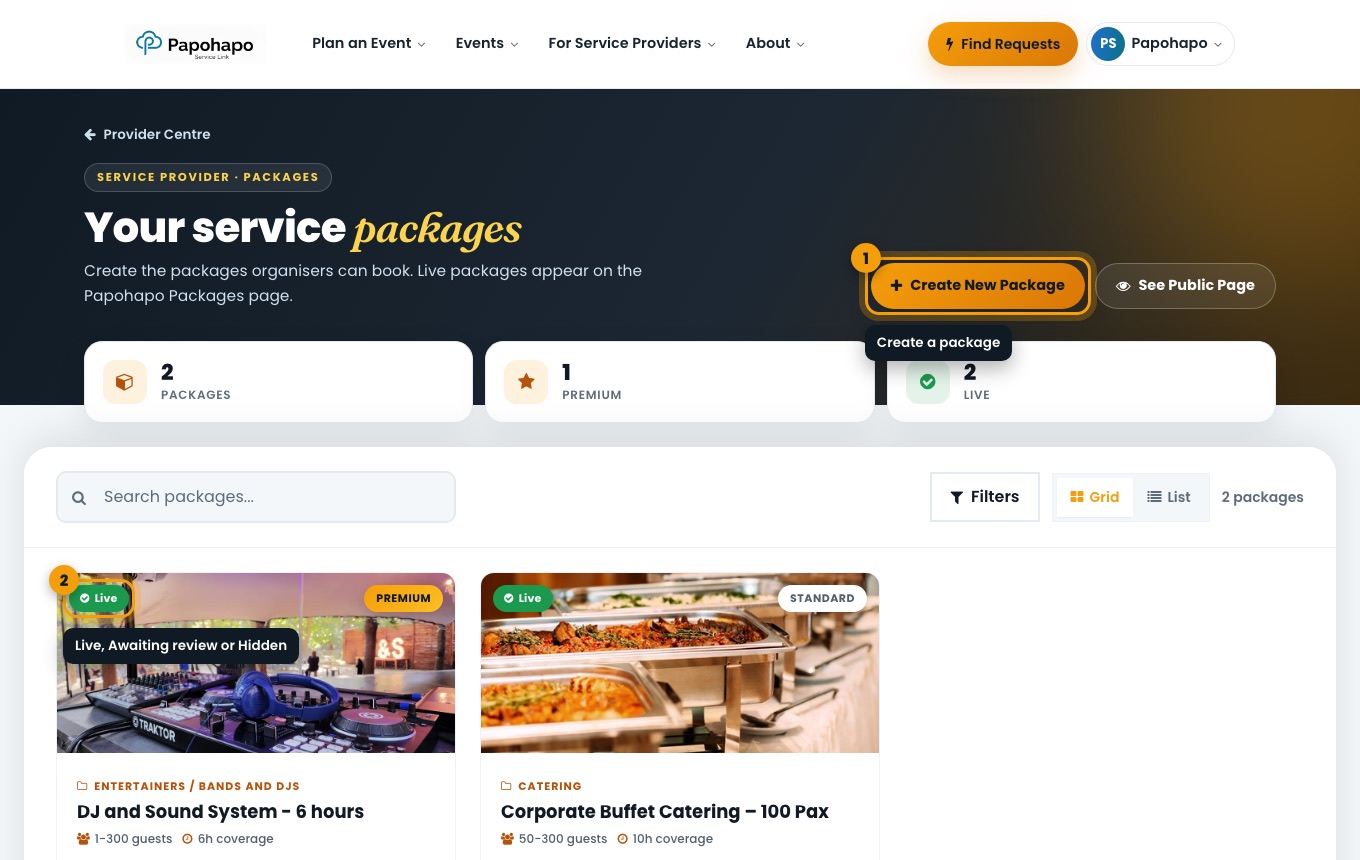 Your service packages.