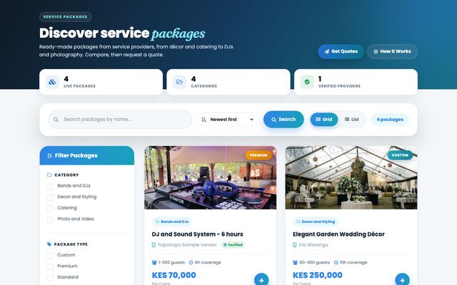 Event service packages from Papohapo Verified providers
