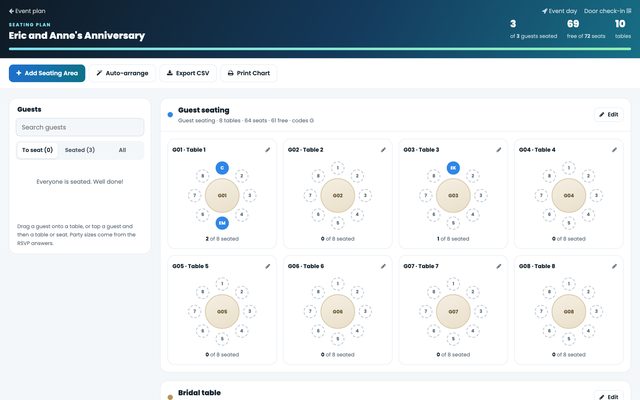 Seating planner with tables and seats