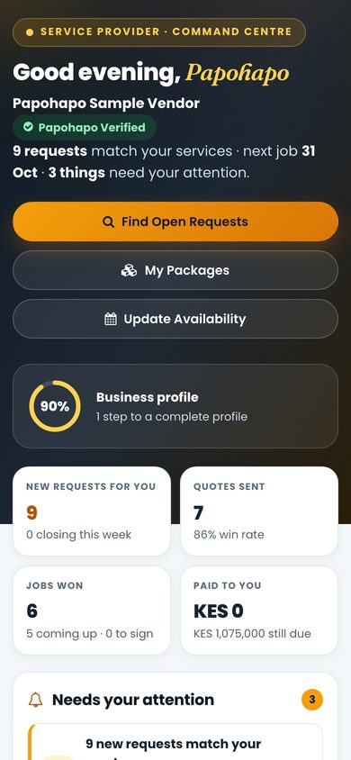 Provider Centre on a phone